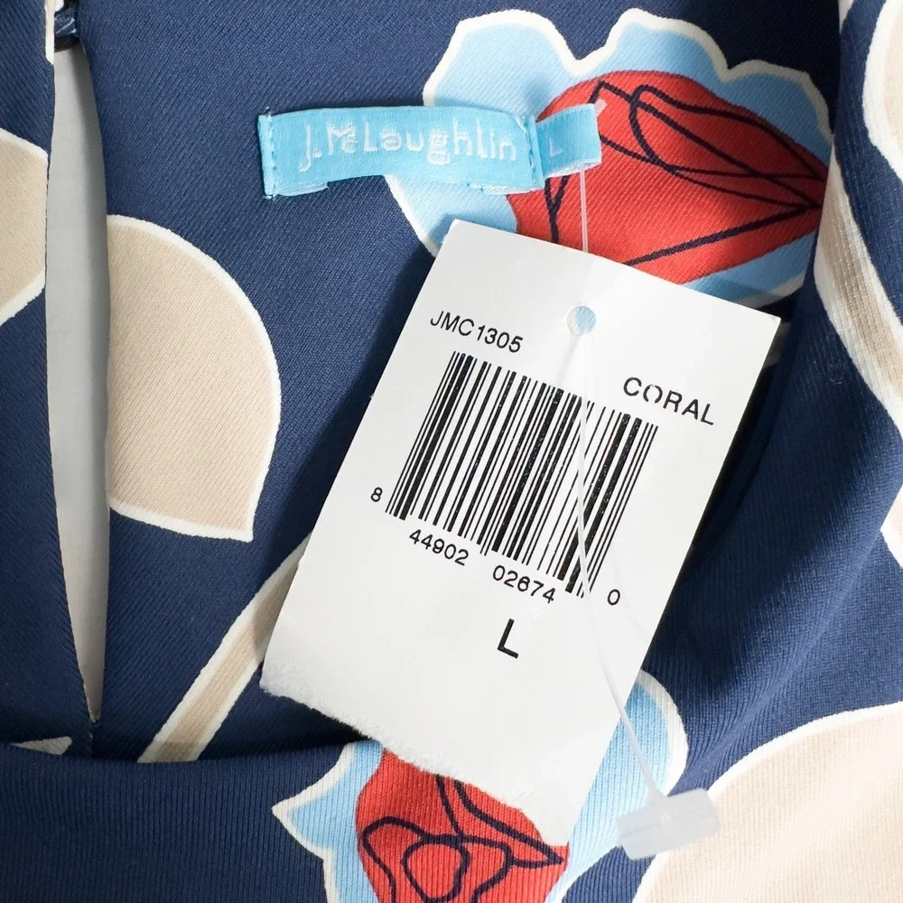 J McLaughlin Catalyst Sheath Dress Large Navy Floral Catalina Cloth Pockets